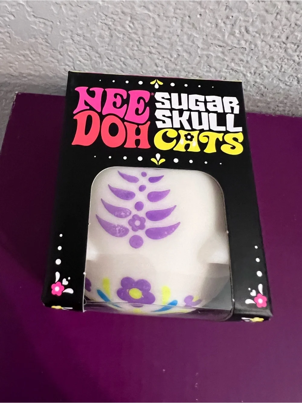 Authentic Rare Needoh Sugar Skull Cat - White with Purple & Yellow Accents 💜🐱💜